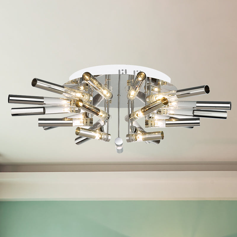 Stylish Sputnik Semi-Flush Light w/ Nine or Twenty-One Stainless Steel Lights - Ideal for Dining Rooms - Silver Tube Shade