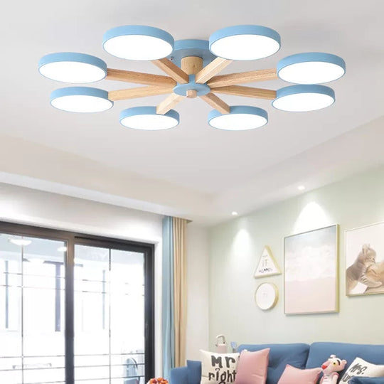 Semi-Flush Mount Snowflake Ceiling Light with 8 Modern Macaron Lights for Living Room