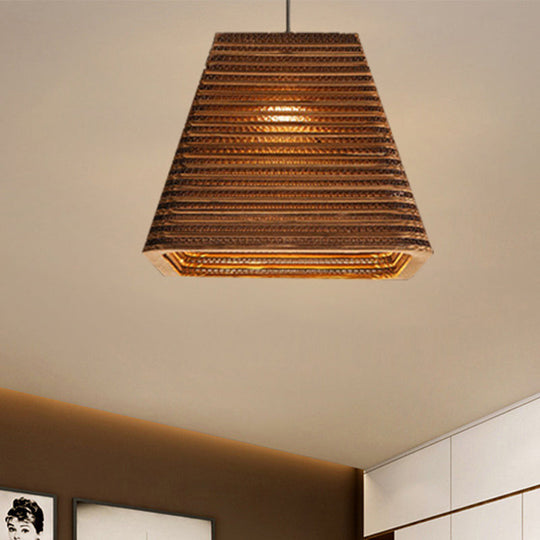 Asian Style Trapezoid Paper Pendant Lamp - Perfect For Dining Table Brown / 12 A