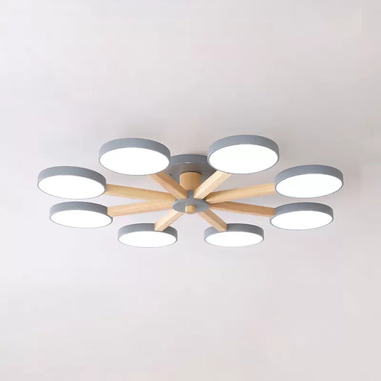 Semi-Flush Mount Snowflake Ceiling Light with 8 Modern Macaron Lights for Living Room