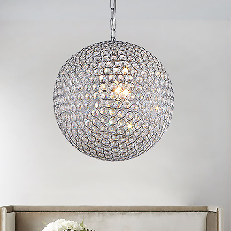 Bedroom Chandelier: Silver Led Pendant Lamp With Orb Crystal Shade - 1/3/4/5 Lights 6/8/12 Diameter