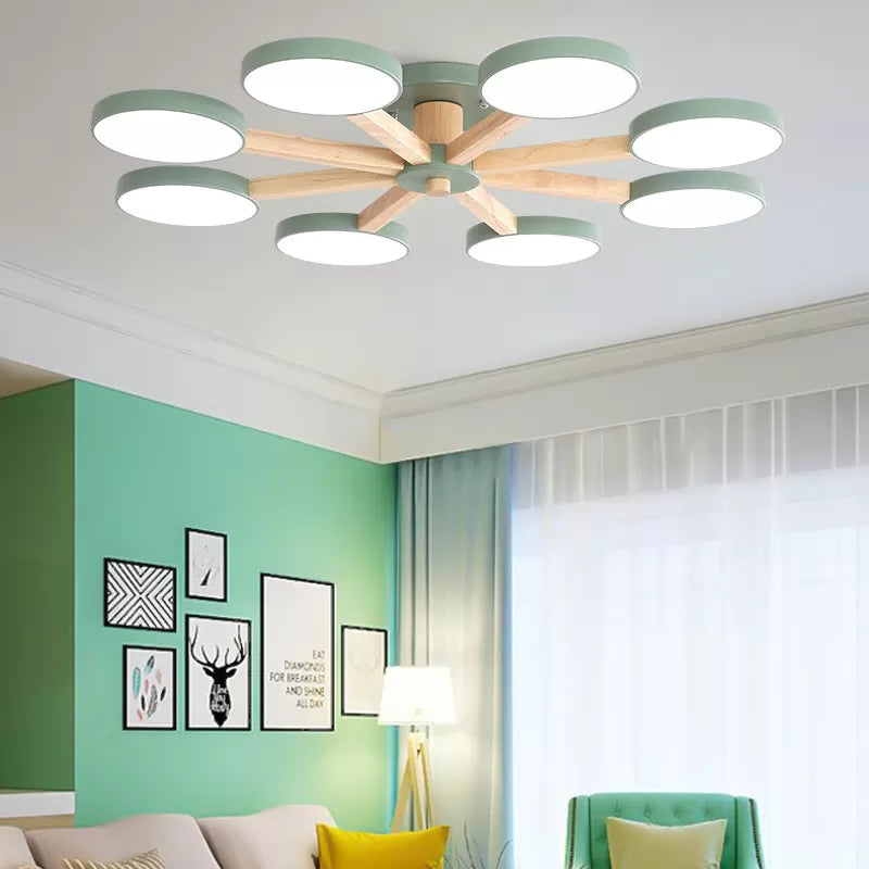 Semi-Flush Mount Snowflake Ceiling Light with 8 Modern Macaron Lights for Living Room