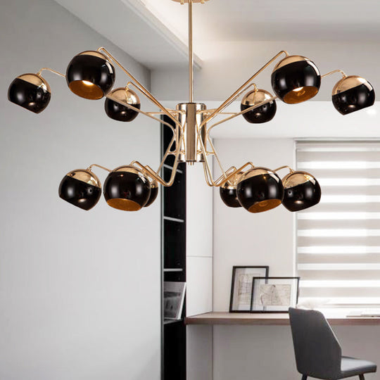 Stylish Globe Shade Chandelier Pendant Light Metal 6/8/12 Heads Black Perfect For Bedroom Lighting