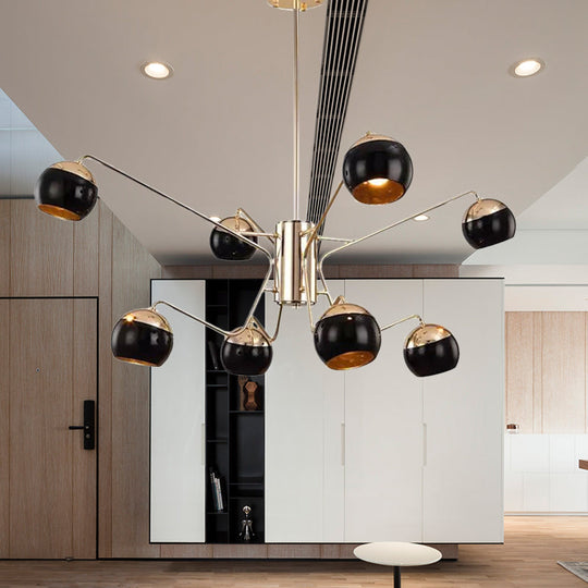 Stylish Globe Shade Chandelier Pendant Light Metal 6/8/12 Heads Black Perfect For Bedroom Lighting