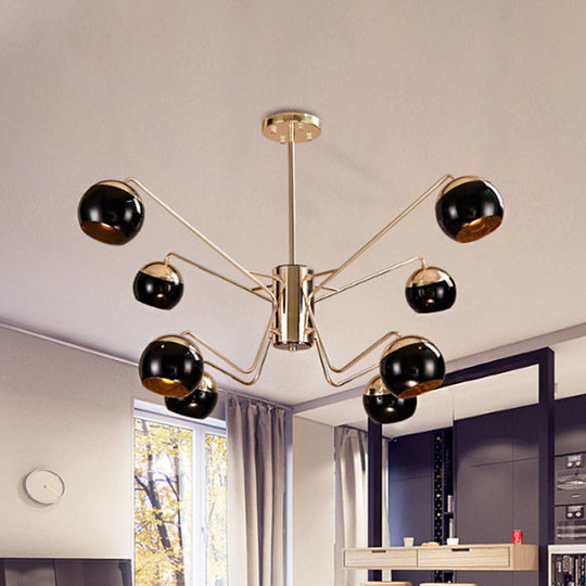 Stylish Globe Shade Chandelier Pendant Light Metal 6/8/12 Heads Black Perfect For Bedroom Lighting