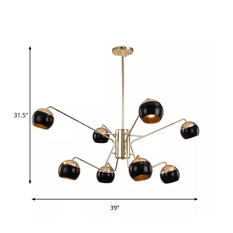 Stylish Globe Shade Chandelier Pendant Light Metal 6/8/12 Heads Black Perfect For Bedroom Lighting