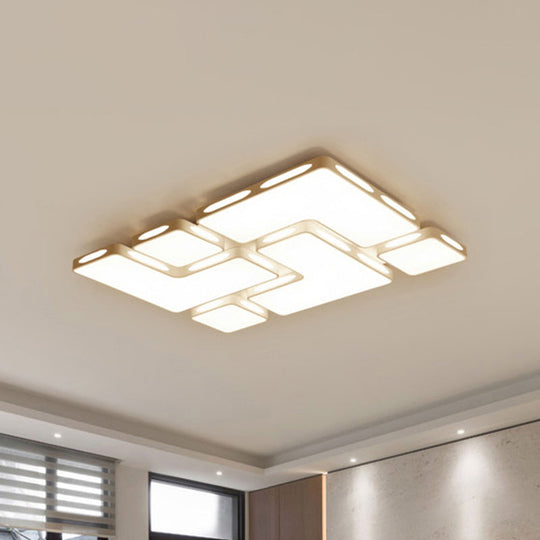 Modern Flush Mount LED Ceiling Light for Bedroom - White Acrylic, Warm/White Lighting, Rectangle/Square Shape - 19.5"/23.5" W