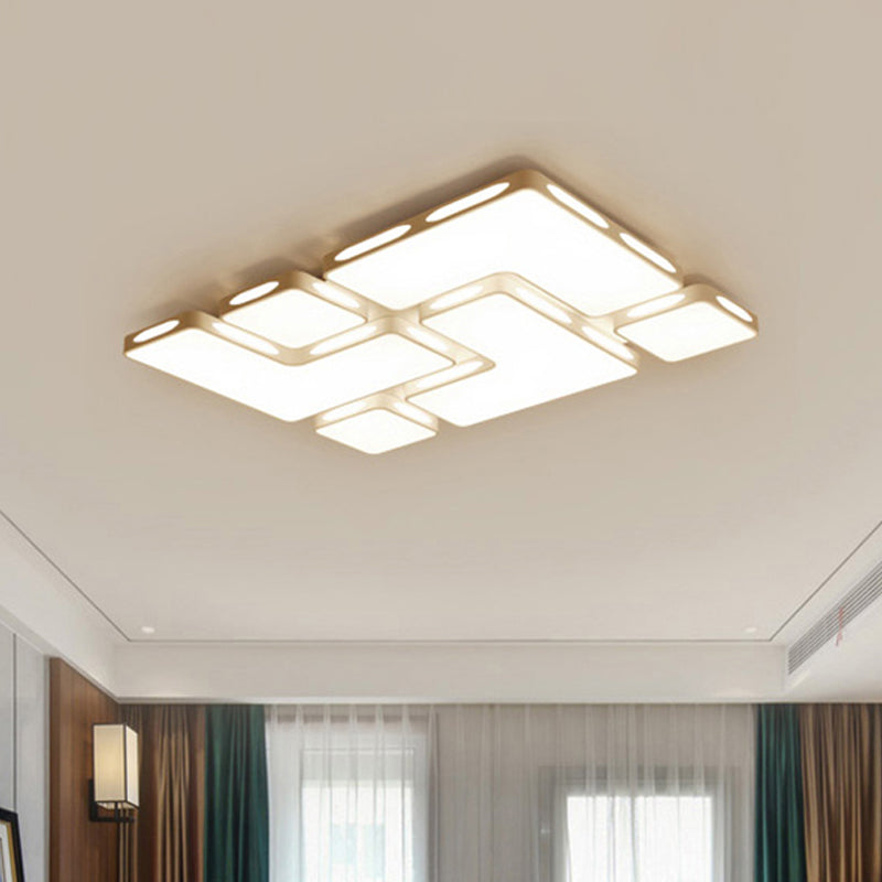 Modern Flush Mount LED Ceiling Light for Bedroom - White Acrylic, Warm/White Lighting, Rectangle/Square Shape - 19.5"/23.5" W