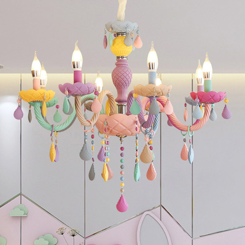 Colorful Glass Pendant Light In Purple For Kids Bedroom - Candelabra Ceiling Chandelier