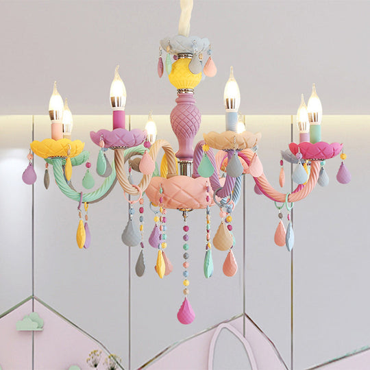 Colorful Glass Pendant Light In Purple For Kids Bedroom - Candelabra Ceiling Chandelier 8 /