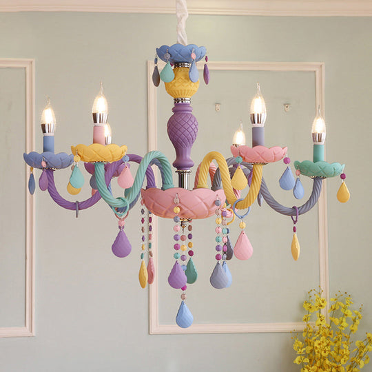 Colorful Glass Pendant Light In Purple For Kids Bedroom - Candelabra Ceiling Chandelier 6 /