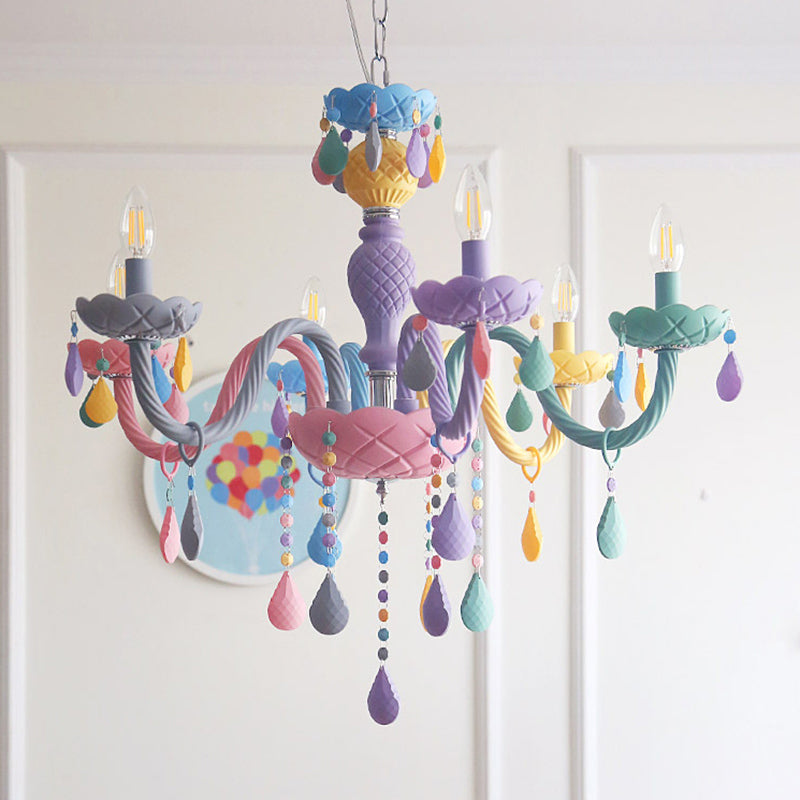 Colorful Glass Pendant Light In Purple For Kids Bedroom - Candelabra Ceiling Chandelier