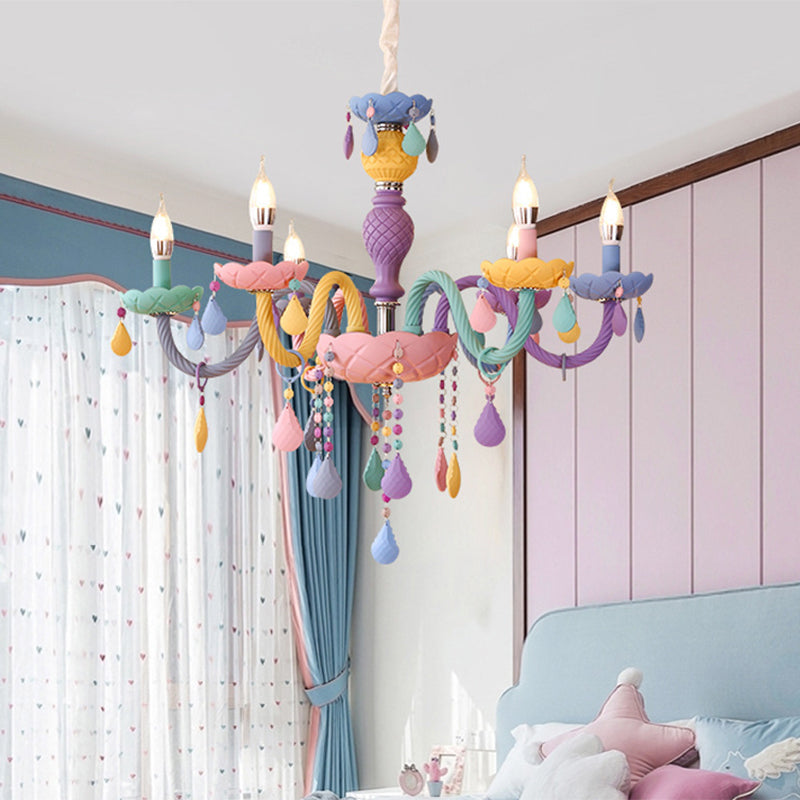 Colorful Glass Pendant Light In Purple For Kids Bedroom - Candelabra Ceiling Chandelier