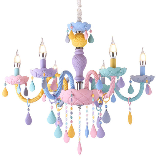 Colorful Glass Pendant Light In Purple For Kids Bedroom - Candelabra Ceiling Chandelier