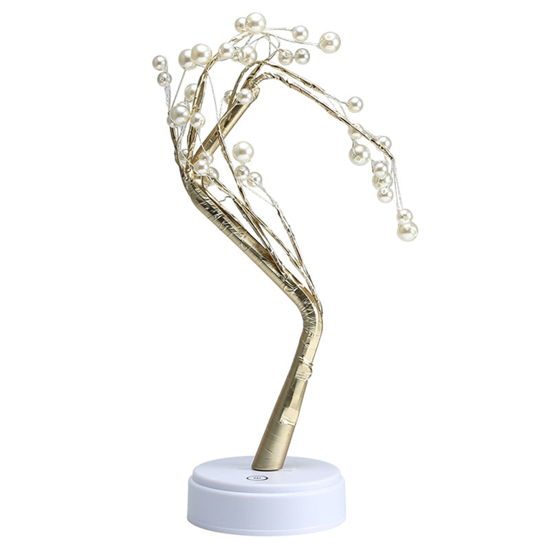 Artistic Led Table Lamp With Pearl Tree Design - Perfect Night Light For Girls Metal Bedside Battery