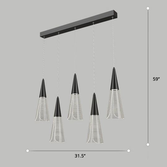 Led Cone Multi Pendant Ceiling Light - Modern Novelty Suspension For Dining Room 5 / Black Linear