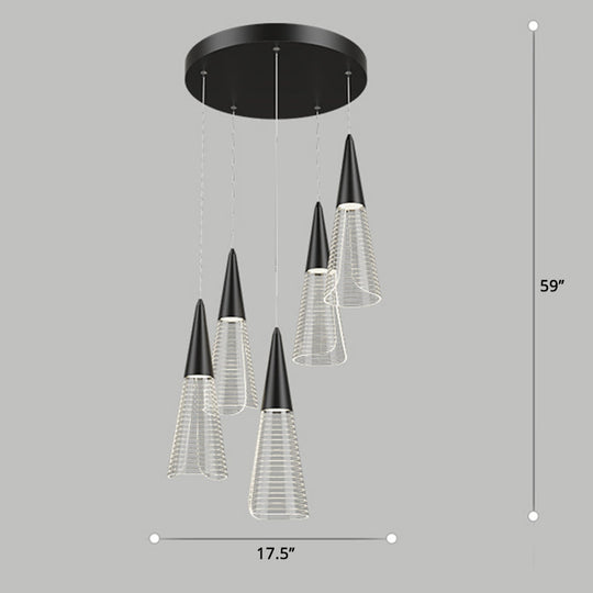 Led Cone Multi Pendant Ceiling Light - Modern Novelty Suspension For Dining Room 5 / Black Round