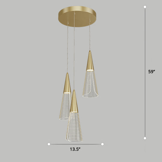 Led Cone Multi Pendant Ceiling Light - Modern Novelty Suspension For Dining Room 3 / Gold Round