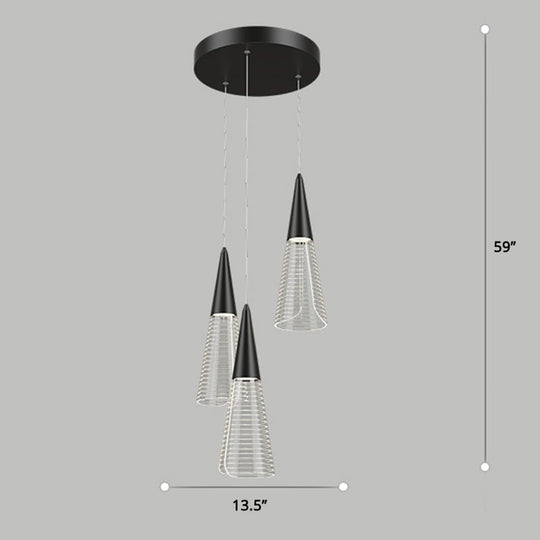 Led Cone Multi Pendant Ceiling Light - Modern Novelty Suspension For Dining Room 3 / Black Round