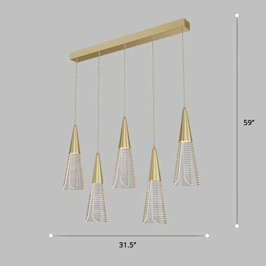 Led Cone Multi Pendant Ceiling Light - Modern Novelty Suspension For Dining Room 5 / Gold Linear