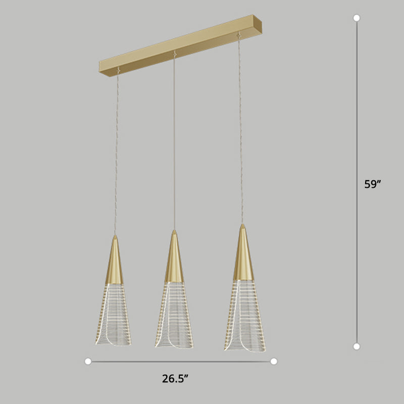 Led Cone Multi Pendant Ceiling Light - Modern Novelty Suspension For Dining Room 3 / Gold Linear