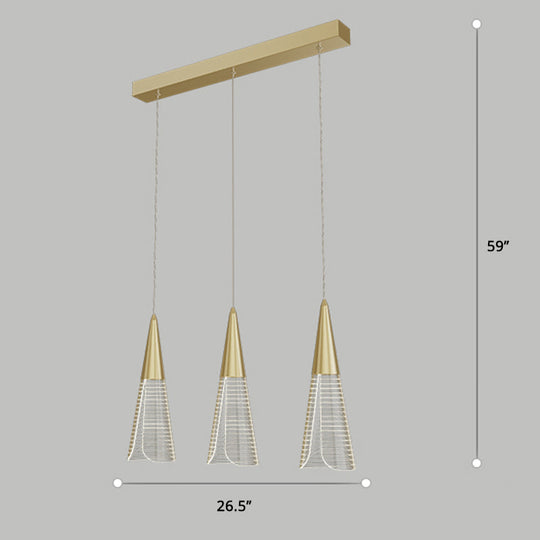 Led Cone Multi Pendant Ceiling Light - Modern Novelty Suspension For Dining Room 3 / Gold Linear