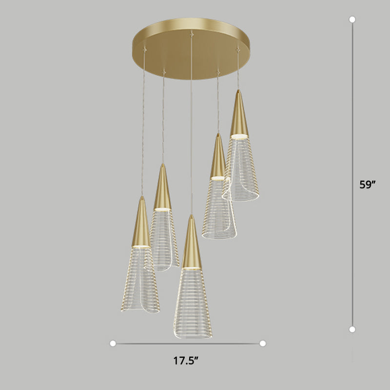 Led Cone Multi Pendant Ceiling Light - Modern Novelty Suspension For Dining Room 5 / Gold Round