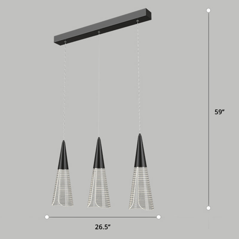 Led Cone Multi Pendant Ceiling Light - Modern Novelty Suspension For Dining Room 3 / Black Linear