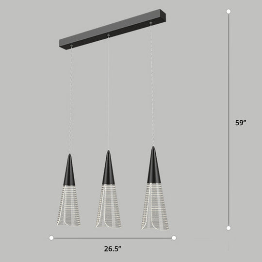 Led Cone Multi Pendant Ceiling Light - Modern Novelty Suspension For Dining Room 3 / Black Linear