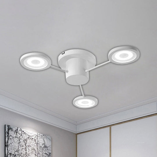 Modern Metal Semi Flush Mount Light Fixture - Small Disk Design With 3 Lights Black/White Ceiling