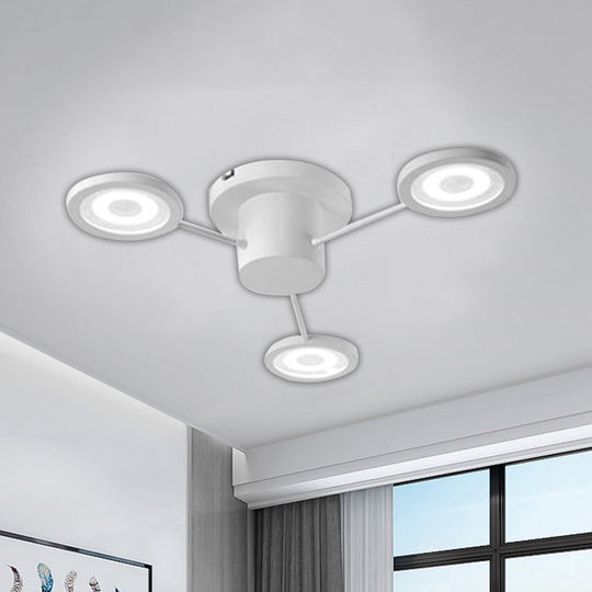 Modern Metal Semi Flush Mount Light Fixture - Small Disk Design With 3 Lights Black/White Ceiling