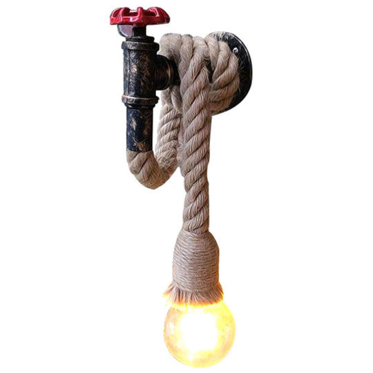 Industrial Black Iron Water Tap Sconce: 1-Light Wall Light Fixture With Rope Socket