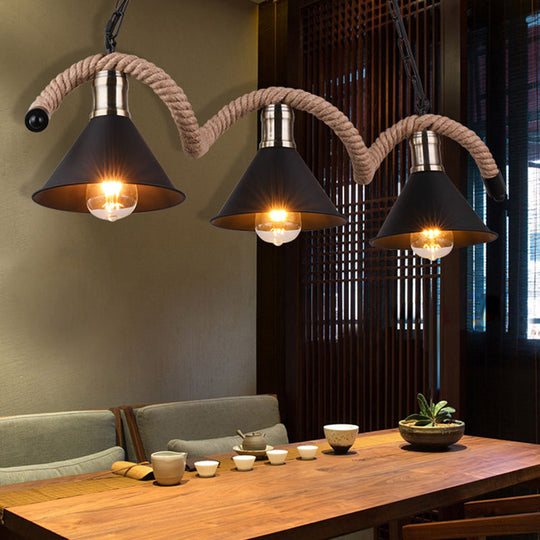 Sophisticated Geometric Brown Chandelier: Natural Rope Countryside Suspension Light 3 /