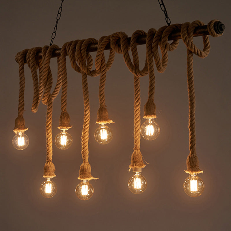 Sophisticated Geometric Brown Chandelier: Natural Rope Countryside Suspension Light