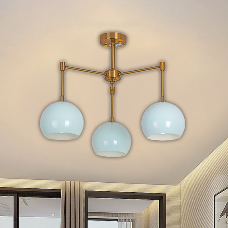 Macron Metal Dome Pendant Light Blue Chandelier For Bedroom - 3/6/8 Lights