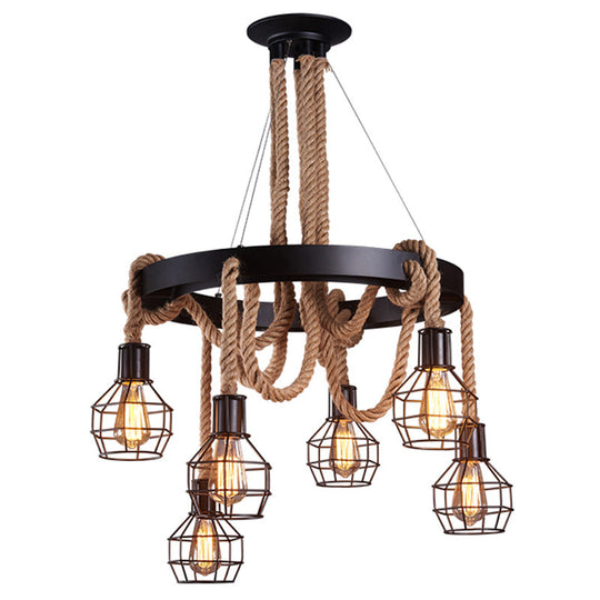 Sophisticated Geometric Brown Chandelier: Natural Rope Countryside Suspension Light