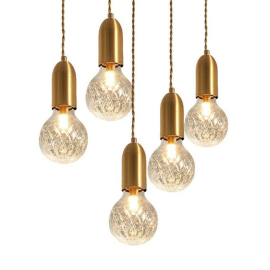 Nordic Brass Pendant Lamp: Lattice Glass Bulb Shaped For Restaurant Ceilings (1-Light)