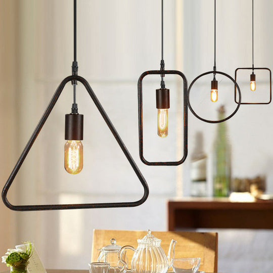 Geometric Single-Bulb Pendant Light: Industrial Metal Suspension for Dining Room