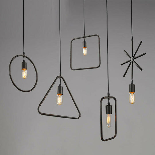 Geometric Single-Bulb Pendant Light: Industrial Metal Suspension for Dining Room