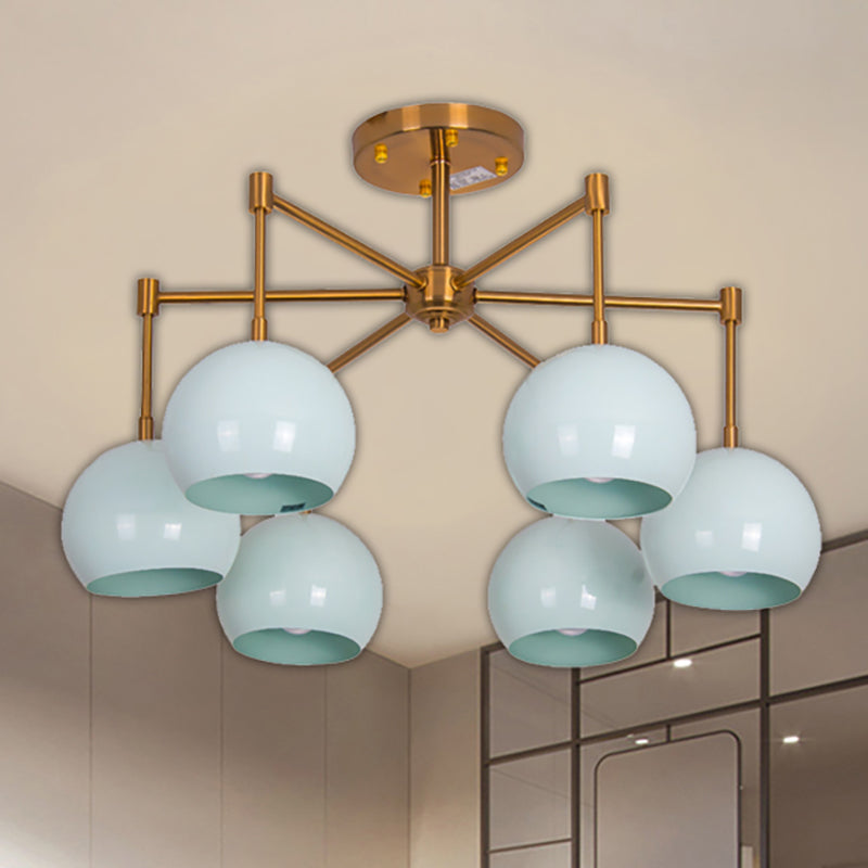 Macron Metal Dome Pendant Light Blue Chandelier For Bedroom - 3/6/8 Lights