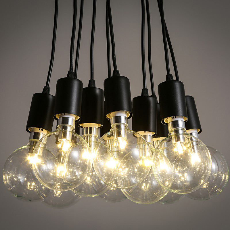 Black Swag Pendant Light With 10 Naked Bulbs For Industrial Style Lighting