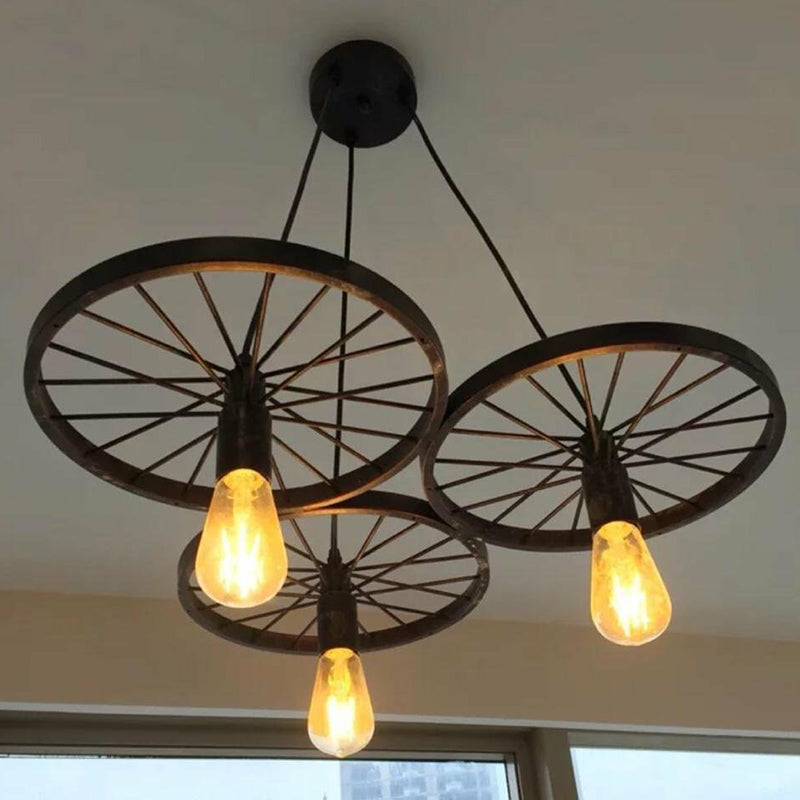 Wagon Wheel Bar Pendant Lamp - Industrial Metal Multihanging Light Fixture 3 / Black