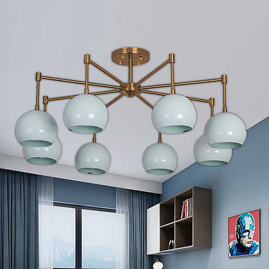 Macron Metal Dome Pendant Light Blue Chandelier For Bedroom - 3/6/8 Lights