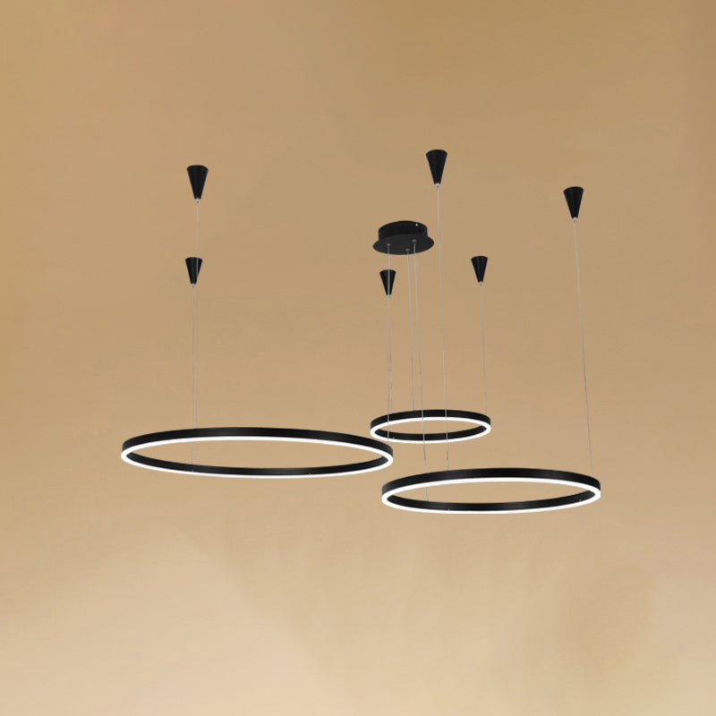 Sleek Black Metal Led Chandelier: Elegant Minimalistic Hanging Ceiling Light For Sitting Room 3 /