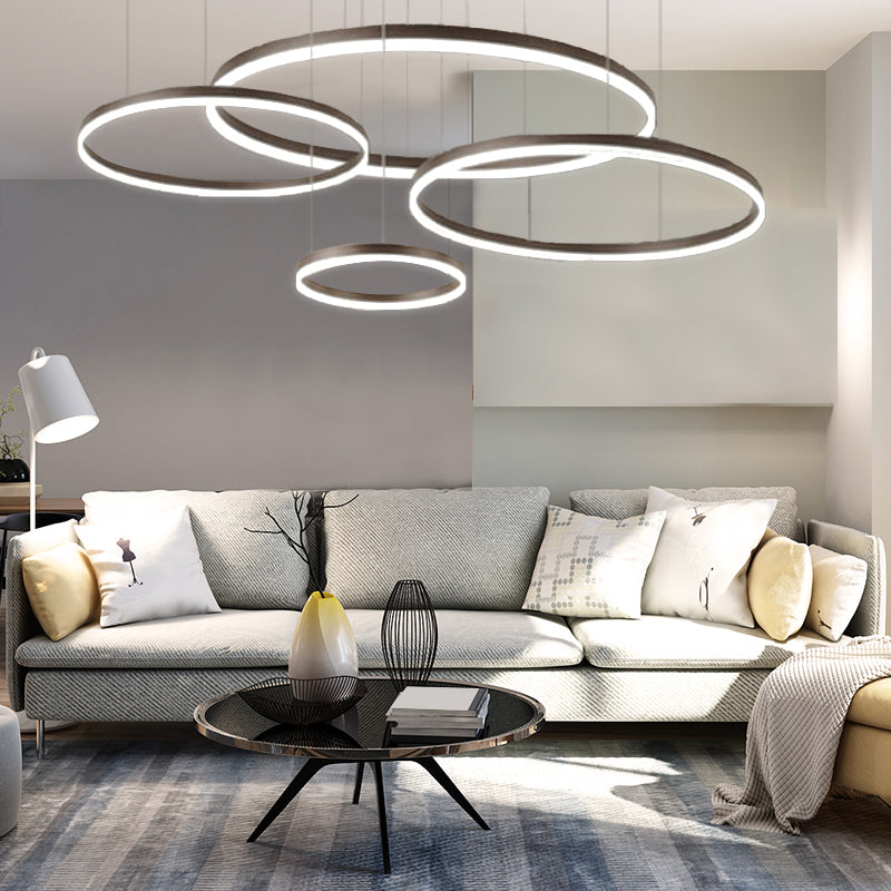 Sleek Black Metal Led Chandelier: Elegant Minimalistic Hanging Ceiling Light For Sitting Room