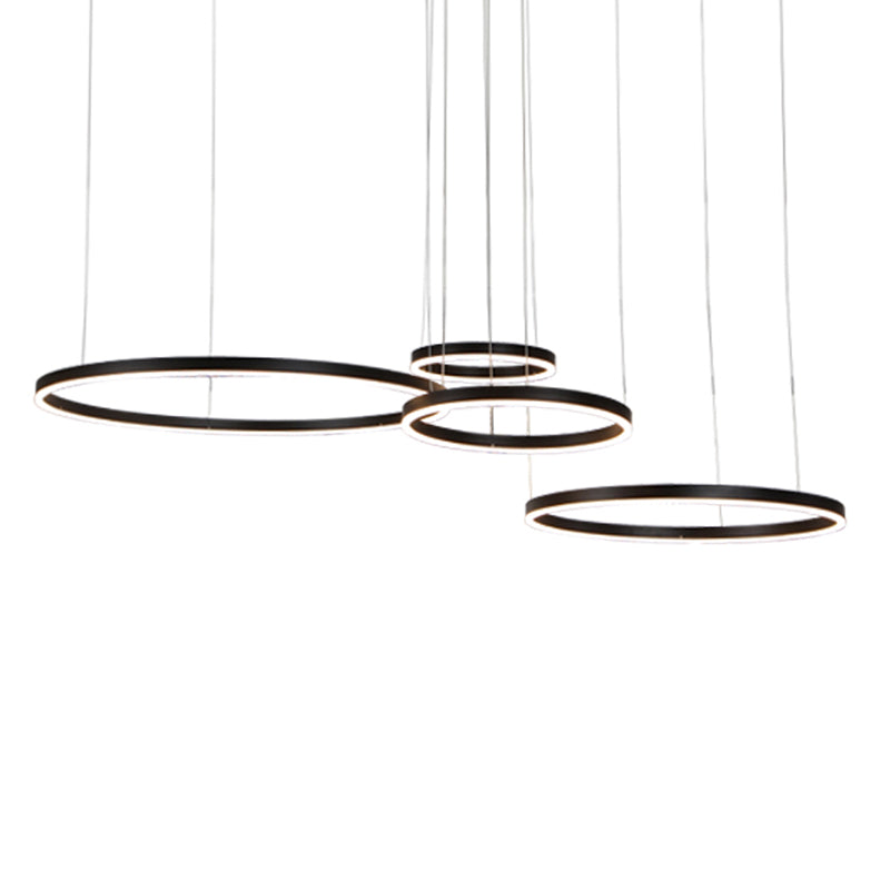 Sleek Black Metal Led Chandelier: Elegant Minimalistic Hanging Ceiling Light For Sitting Room