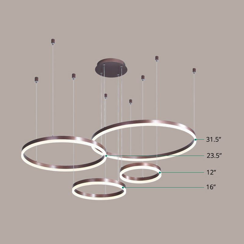 Modern Acrylic Coffee Chandelier: Multi-Ring Shaped Hanging Light For Living Room / Warm Four Rings