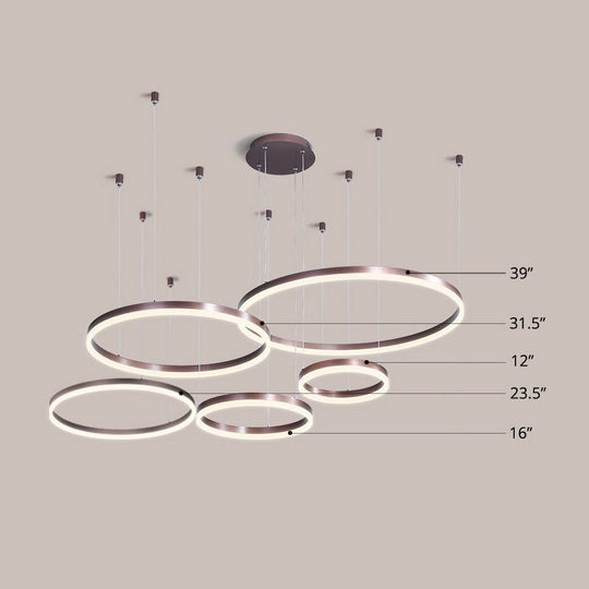 Modern Acrylic Coffee Chandelier: Multi-Ring Shaped Hanging Light For Living Room / Warm Five Rings