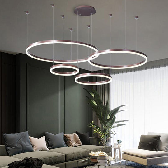 Modern Acrylic Coffee Chandelier: Multi-Ring Shaped Hanging Light For Living Room