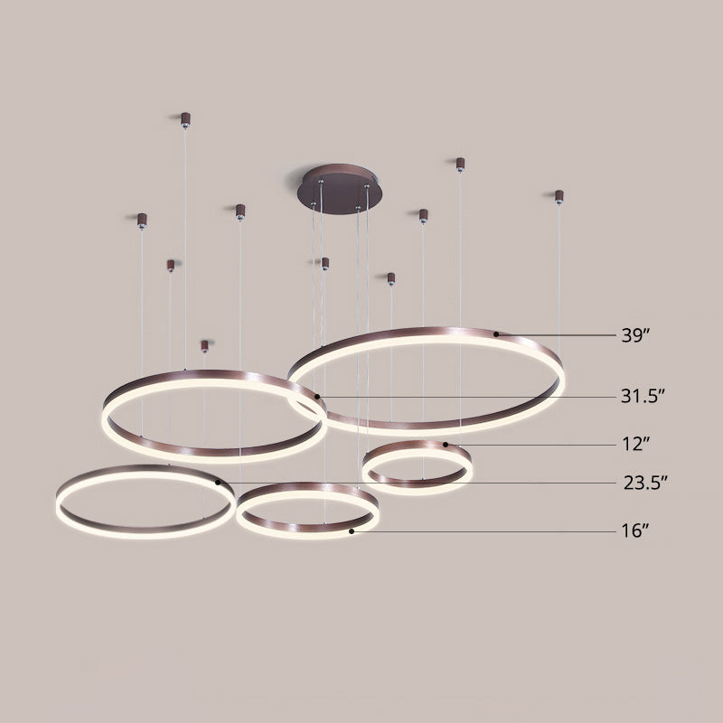 Modern Acrylic Coffee Chandelier: Multi-Ring Shaped Hanging Light For Living Room / Remote Control